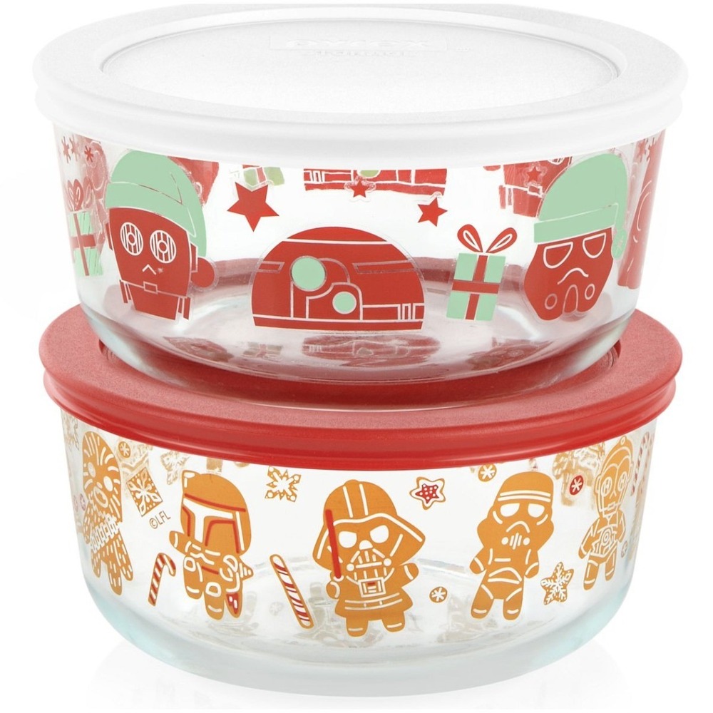 Pyrex Star Wars Food Storage Set 4 Cup NEW Holiday Gingerbread 4pc RARE SET